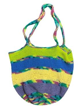 Summer Bag Large Handmade Multicolor Crochet Tote Bag Yellow Blue Green Purple